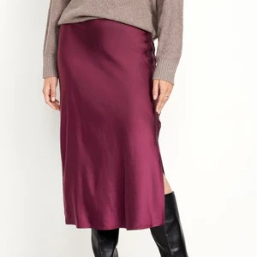 Old Navy High-Waisted Satin Midi Slip Skirt (L)